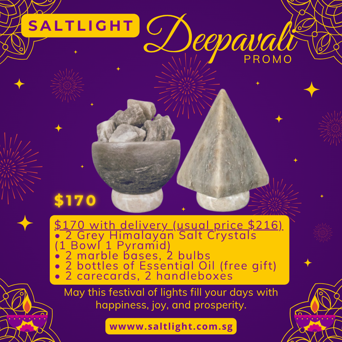 SALTLIGHT® DEEPAVALI BUNDLE PROMO | 2 Grey Himalayan Salt Lamps (1 Bowl 1 Pyramid)