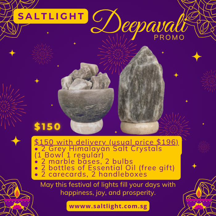 SALTLIGHT® DEEPAVALI BUNDLE PROMO | 2 Grey Himalayan Salt Lamps (1 Bowl)