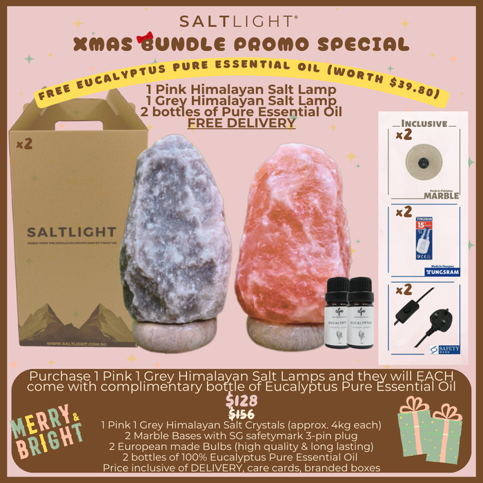 XMAS BUNDLE PROMO - 1 PINK 1 GREY HIMALAYAN SALT LAMPS